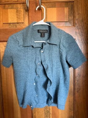 Christian Lacroix Short-Sleeve Button-Front Shirt in Teal